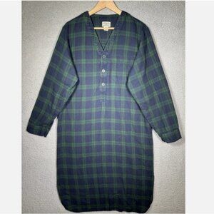 LL Bean Vintage Flannel Sleep Gown Size Medium Sleepwear Cozy Cabin Green Plaid